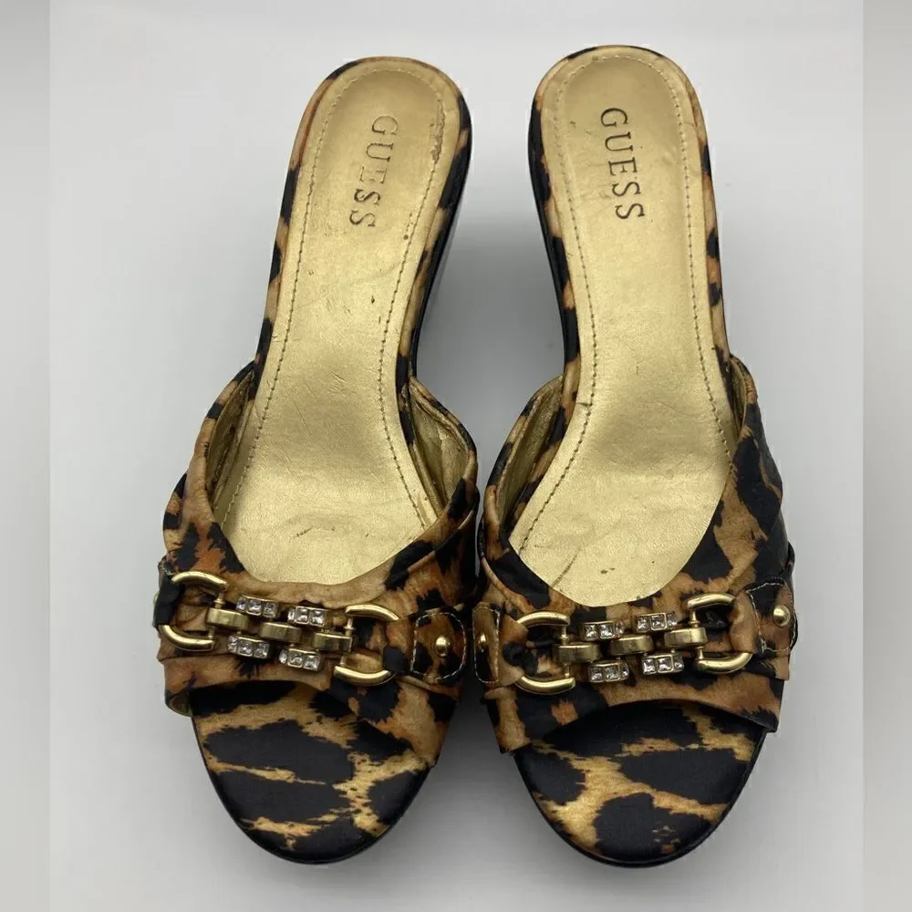 Guess Leopard Print Wedge Sandals Size 8,5M
